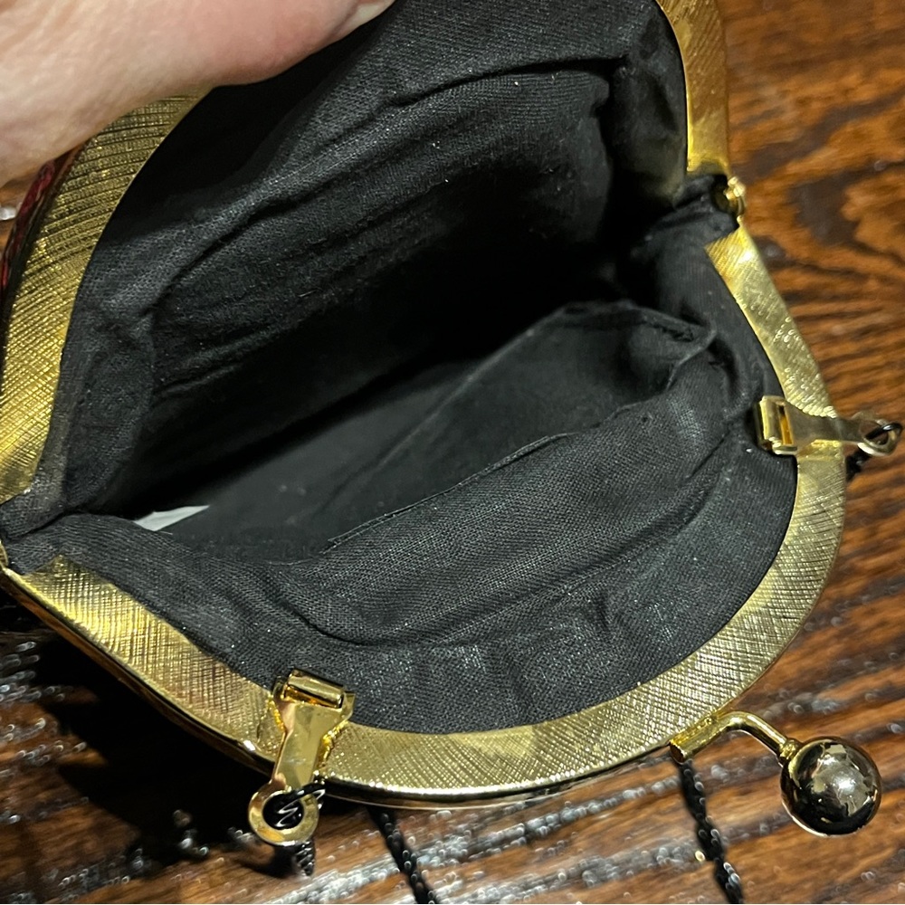 VINTAGE Black Mesh Snap Closure Shoulder Clutch Bag w/ Chain 90's - Picture 4 of 6